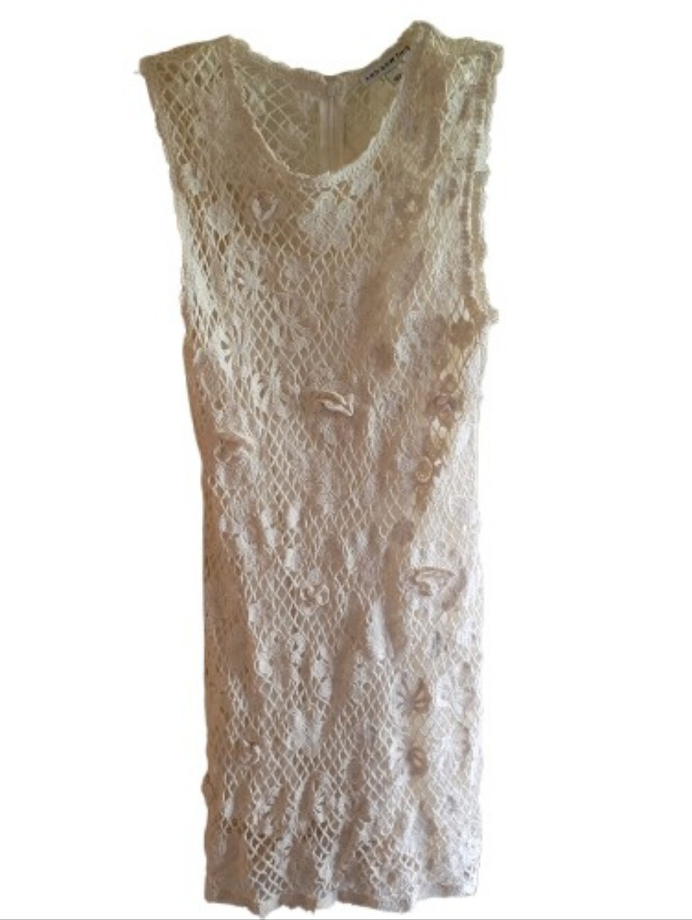 And Now This Womens Ivory Sleeveless Crochet Shift Dress - Size Large NWT